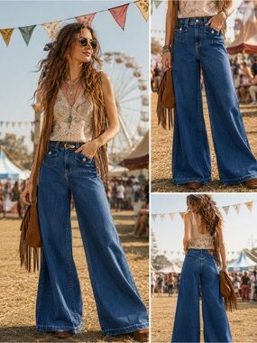 Free People We The Free Kellee High Rise Palazzo Jeans Size 26 Wide Leg Blue